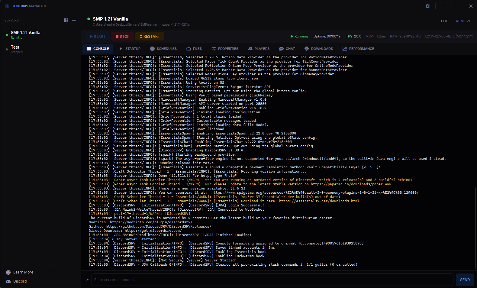 Tenebris Manager app preview